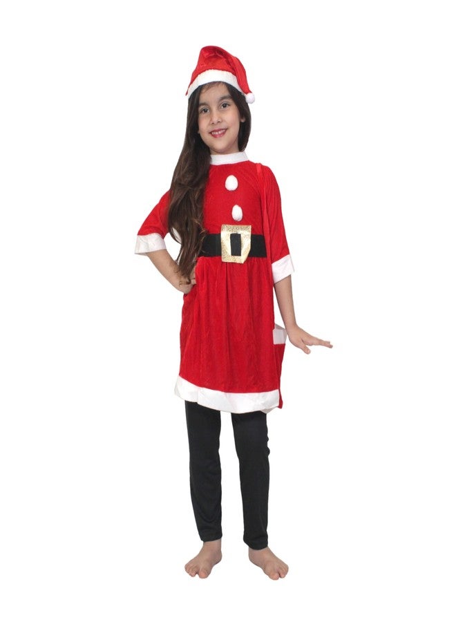 كاكو فانسي دريسيس زي تنكري من قماش المخمل من كاكو، زي بابا نويل للبنات مع قبعة وحزام وحقيبة - أحمر وأبيض، 7-8 سنوات - Image 1